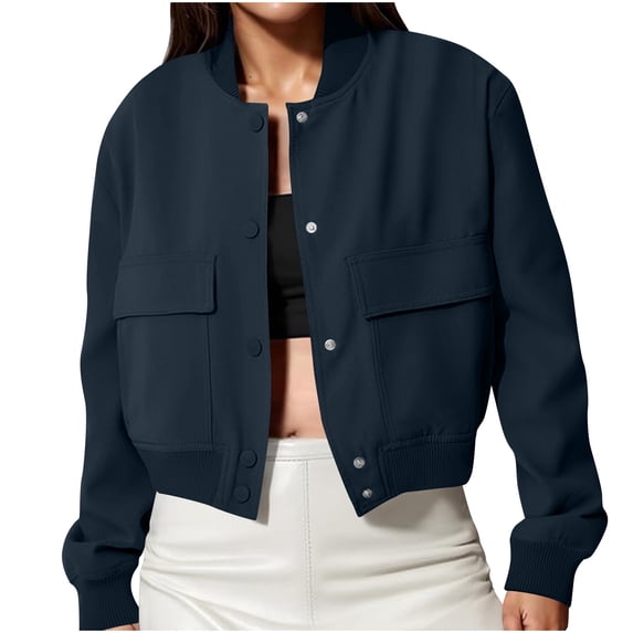 Khunlpohl Casual Jackets for Womens Button down Long Sleeve Fashion Jacket Solid Color Loose Coats with Pockets
