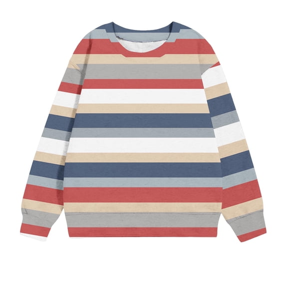 Khunlpohl Crew Neck Sweatshirts for Kids Long Sleeve Striped Color Block Clothes Loose Casual Fashion Tops 1-12 Years