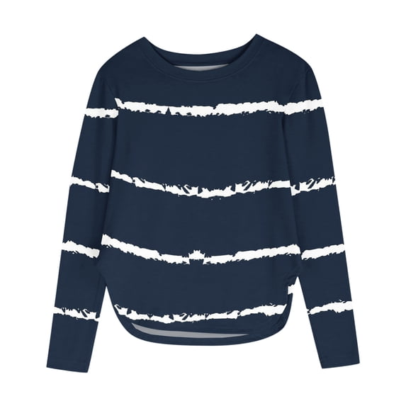 Khunlpohl Girl's Crew Neck Tops Long Sleeve Striped Casual Fashion Shirts Comfortable Loose Tshirt for Kids