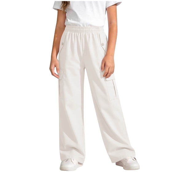Khunlpohl Kid's Cargo Pants Drawstring Elastic Waisted Solid Color Lounge Pant with Pockets Casual Hiking Baggy Trousers