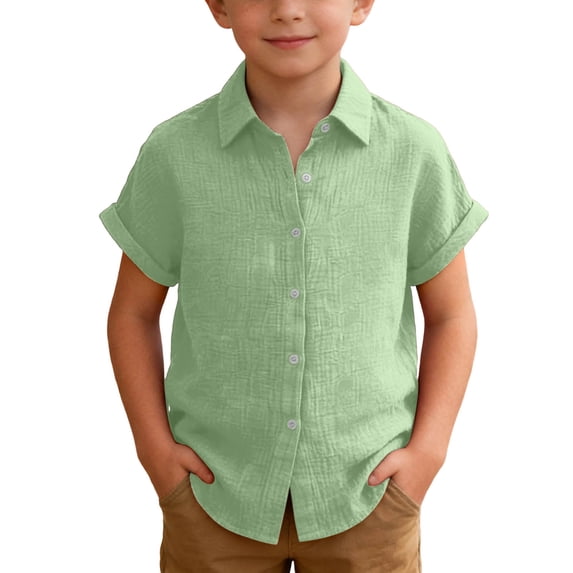Khunlpohl Kid's Short Sleeve Shirts Collared Button Down Solid Color Clothess Summer Comfortable Casual Tops for Boys Girls