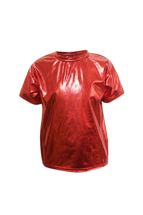 Kid's Short Sleeve Top Round Neck Solid Color Tshirt Summer Fashionable Dance Show shirt Tops for Girls 3-16Years