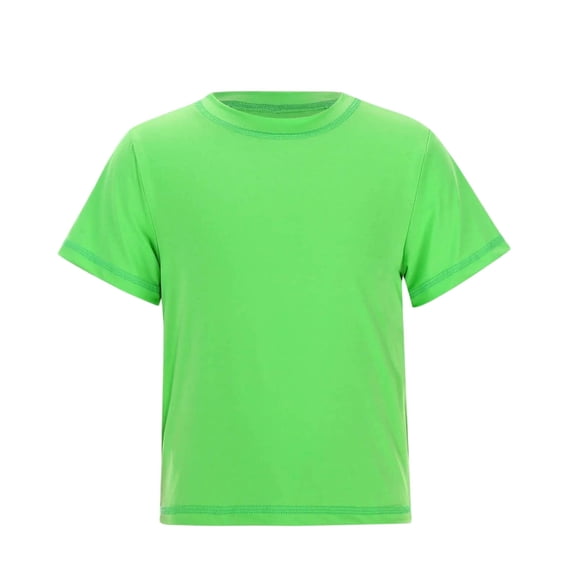 Khunlpohl Kid's Short Sleeve Tops Solid Color Crew Neck Shirts Summer Comfortable Running Sportswear Tshirt for Big Boys Girls