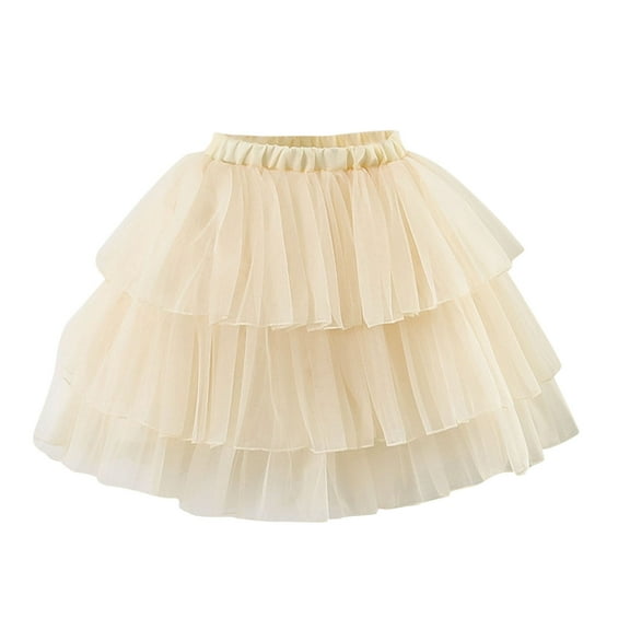 Khunlpohl Little Girls Mesh Skirts Elastic High Waist Layered Flowy Party Dance Princess Mini Skirt