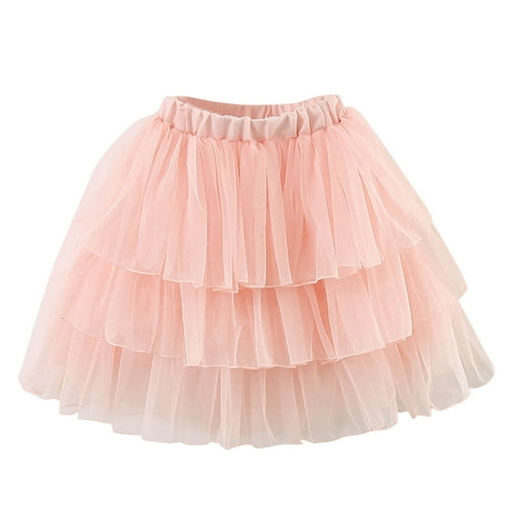 Khunlpohl Little Girls Mesh Skirts Elastic High Waist Layered Flowy Party Dance Princess Mini Skirt