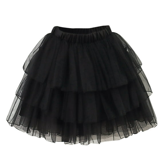 Khunlpohl Little Girls Mesh Skirts Elastic High Waist Layered Flowy Party Dance Princess Mini Skirt