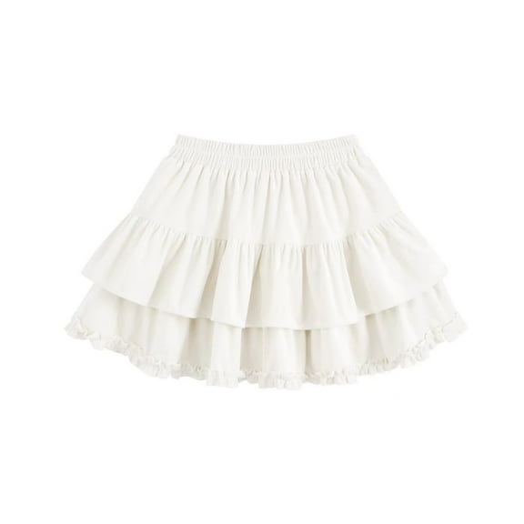 Khunlpohl Little Girls Skirts Cotton Elastic Waist Tiered Layered Ruffle Hem Toddler Cute Short Skirt