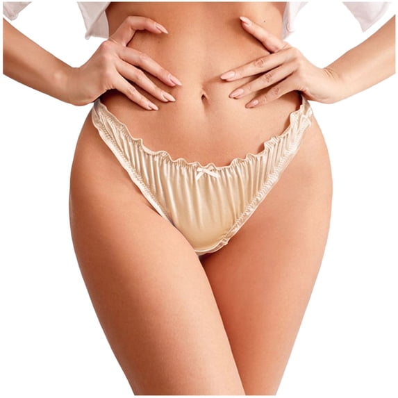 Khunlpohl Low Waisted Briefs for Womens Bow Trim Satin Seamless Panties Quick Dry Breathable Bikini Underpants