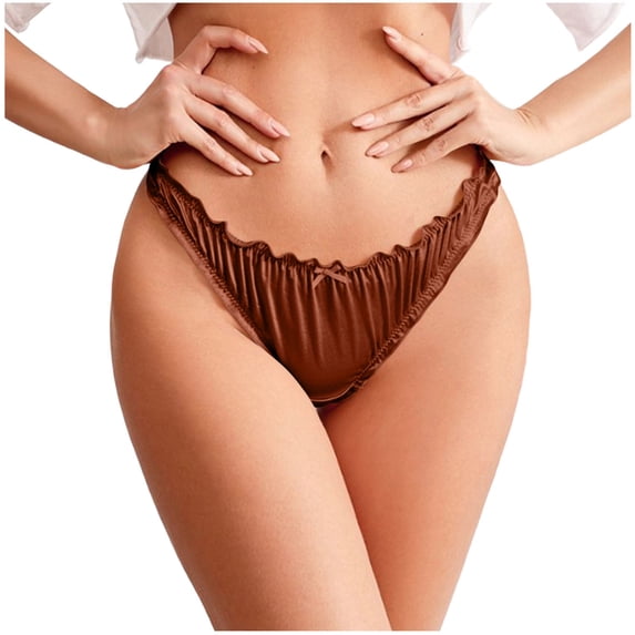 Khunlpohl Low Waisted Briefs for Womens Bow Trim Satin Seamless Panties Quick Dry Breathable Bikini Underpants