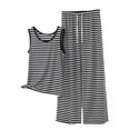 thumbnail image 1 of Khunlpohl Plus Size 2 Piece Sets for Womens Round Neck Sleeveless Tank Tops and Drawstring Elastic Waisted Pants Casual Striped Loose Set, 1 of 5