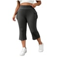 thumbnail image 1 of Khunlpohl Plus Size Capri Pants for Womens Yoga Workout Athletic Leggings Pant Baggy Elastic High Waist Trousers with Pockets, 1 of 7