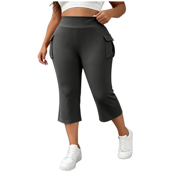 Khunlpohl Plus Size Capri Pants for Womens Yoga Workout Athletic Leggings Pant Baggy Elastic High Waist Trousers with Pockets