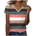 thumbnail image 1 of Khunlpohl Short Sleeve Tshirt for Womens Striped Color Block V Neck Casual Shirts Summer Trendy Loose Comfortable Clothes, 1 of 5
