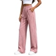 thumbnail image 1 of Khunlpohl Straight Legs Long Pants for Womens Drawstring Elastic High Waist Pant Lounge Loose Lightweight Trousers with Pockets, 1 of 7