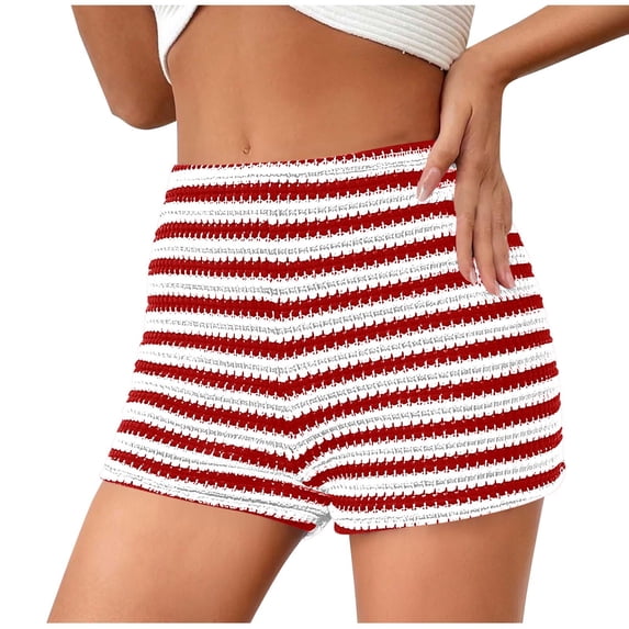 Khunlpohl Striped Shorts for Womens Elastic Waisted Casual Loose Short Pants Summer Fashionable Breathable Comfortable Pant