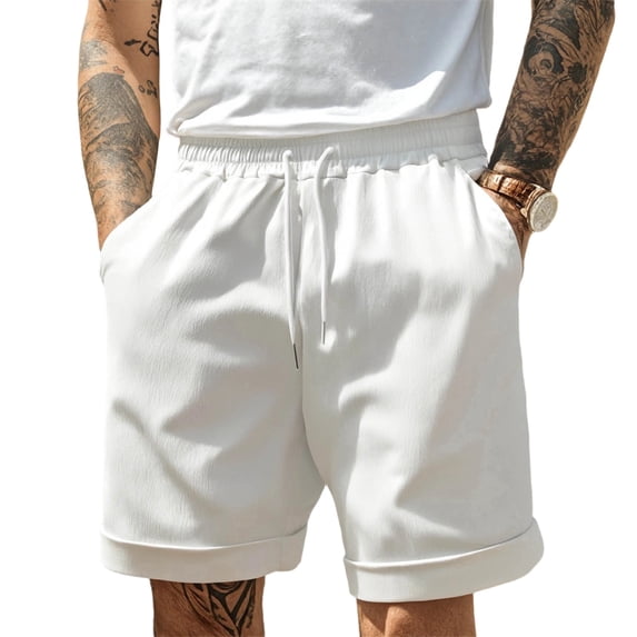 Khunlpohl Summer Casual Shorts for Men Loose Breathable Solid Color Elastic Waist Jogger Short Sweatpants