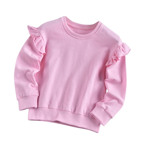Khunlpohl Toddlers Girls Crew Neck Tops Cotton Long Sleeve Ruffled Cute Shirts Casual Trendy Loose Tshirt