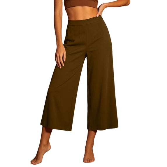 Khunlpohl Wide Leg Capri Pants for Womens High Waist Flowy Loose Capris Trousers Business Work Casual Pant