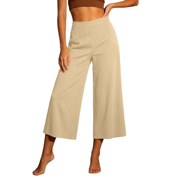 Khunlpohl Wide Leg Capri Pants for Womens High Waist Flowy Loose Capris Trousers Business Work Casual Pant