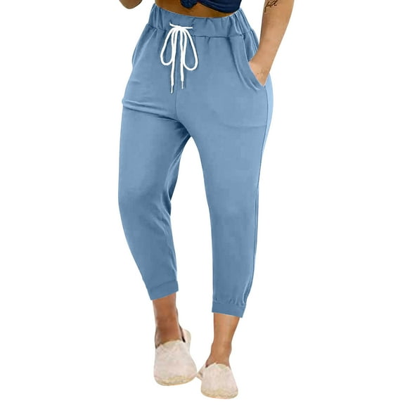 Khunlpohl Women Plus Size Capris Jogger Drawstring Waist Casual Sweatpant Cropped Running Lounge Pants