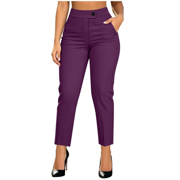 Khunlpohl Women's Capri Pants Slim Dressy Work Business Office Trousers Button High Waisted Casual Pant with Pockets