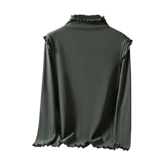 Khunlpohl Women's Casual Undershirts Long Sleeve Ruffled Mock Neck Fleece Thermal Shirts Loose Plain Soft Tops Outfits