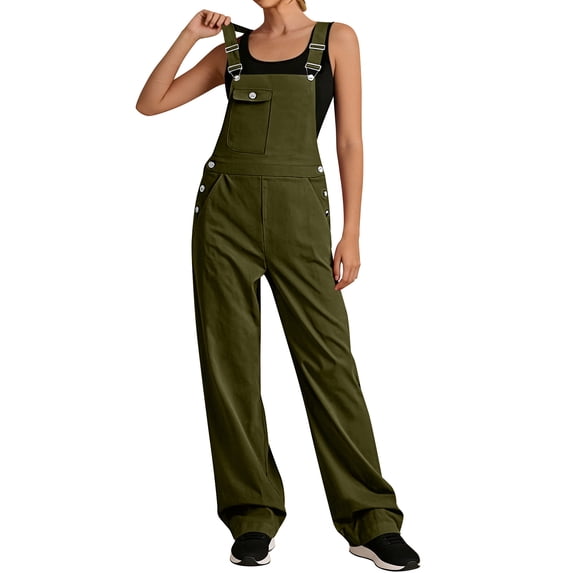 Khunlpohl Women's Overalls Cargo Sleeveless Button Solid Color Straight Leg Pants Jumpsuit Trendy Casual Loose Rompers