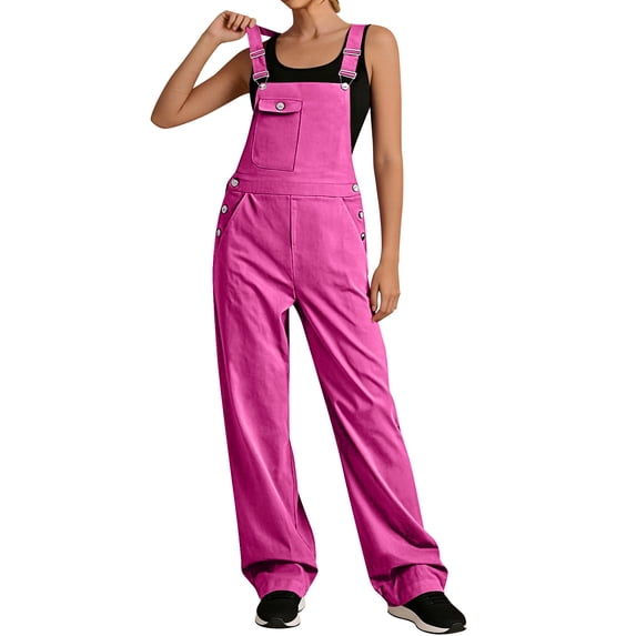 Khunlpohl Women's Overalls Cargo Sleeveless Button Solid Color Straight Leg Pants Jumpsuit Trendy Casual Loose Rompers