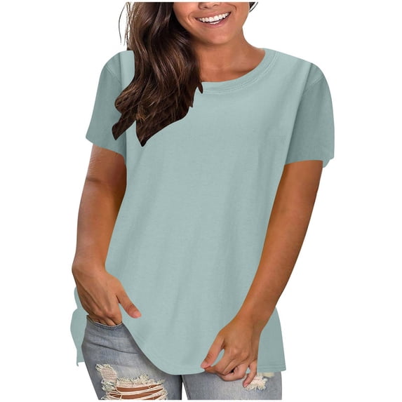 Khunlpohl Women's Plus Size Shirts Short Sleeve Basic Plain Tops Casual Loose Crew Neck Solid Color Tshirts