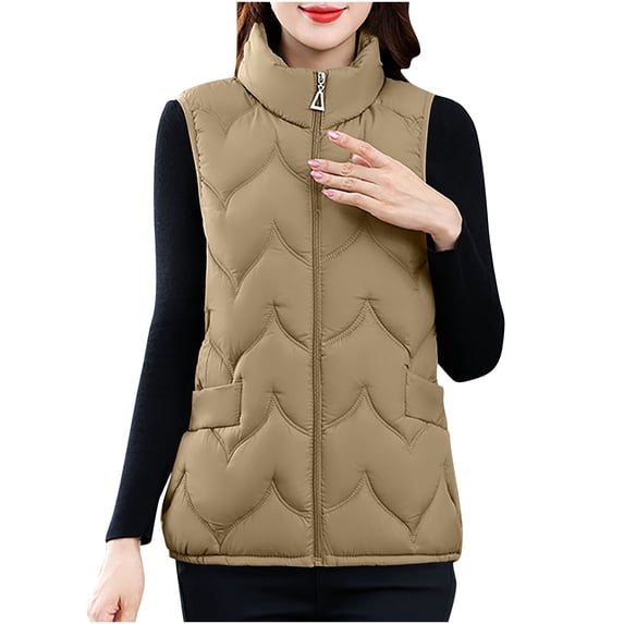 Khunlpohl Women's Plus Size Vest Sleeveless Collar Full Zip Quilted Warm Puffer Jackets Baggy Casual Outwear with Pockets