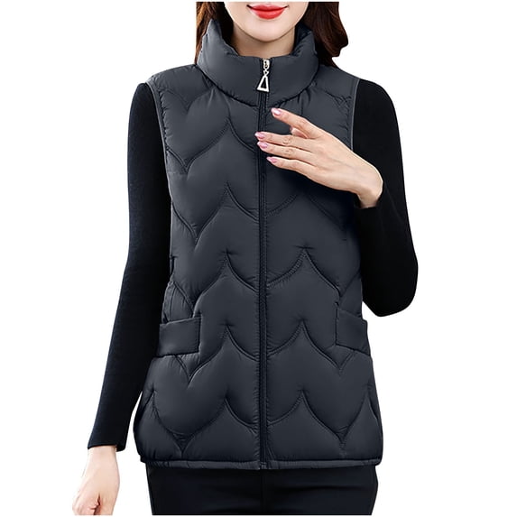 Khunlpohl Women's Plus Size Vest Sleeveless Collar Full Zip Quilted Warm Puffer Jackets Baggy Casual Outwear with Pockets