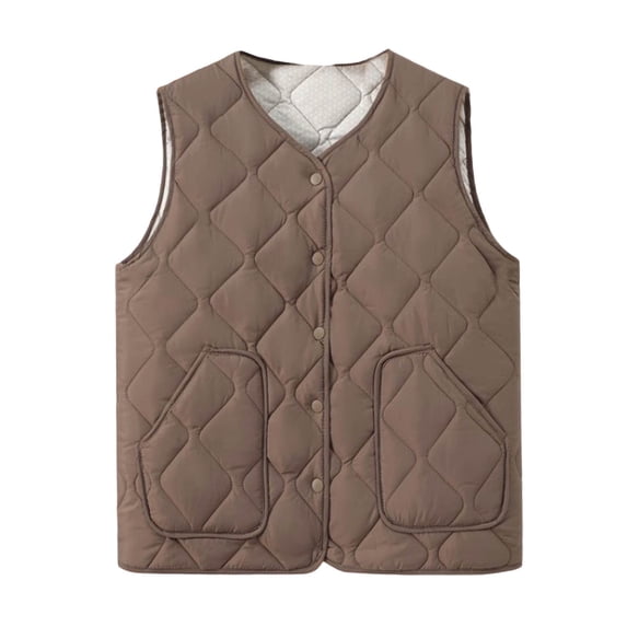 Khunlpohl Women's Sleeveless Vest V Neck Button down Quilted Puffer Jackets Loose Warm Casual Coats with Pockets