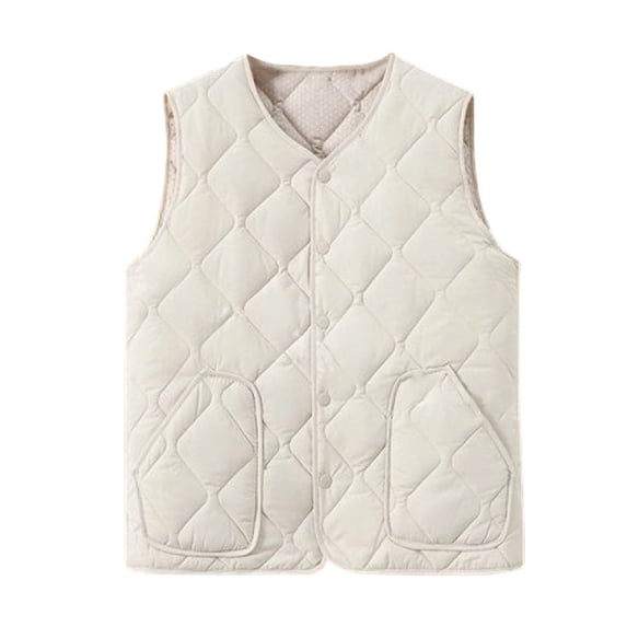 Khunlpohl Women's Sleeveless Vest V Neck Button down Quilted Puffer Jackets Loose Warm Casual Coats with Pockets