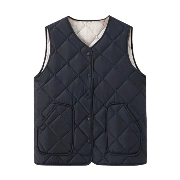 Khunlpohl Women's Sleeveless Vest V Neck Button down Quilted Puffer Jackets Loose Warm Casual Coats with Pockets