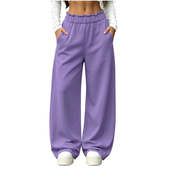 Khunlpohl Women's Wide Leg Sweatpant Elastic Waist Casual Loose Pants Workout Running Sports Sweatpants with Pockets