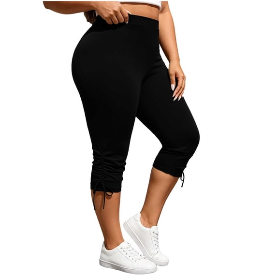Khunlpohl Women's Yoga Leggings Drawstring Workout Athletic Elastic Waist Capris Pant Casual Solid Color Sports Pants