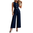 thumbnail image 1 of Khunlpohl Womens 2 Piece Sets Crew Neck Button down Sleeveless Tank Tops and High Waisted Straight Leg Pants Casual Trendy Office Work Set, 1 of 6