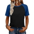 thumbnail image 1 of Khunlpohl Womens Basic Short Sleeve Shirts Summer Crew Neck T Shirt Casual Color Block Loose Tee Top, 1 of 7