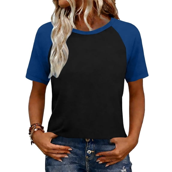 Khunlpohl Womens Basic Short Sleeve Shirts Summer Crew Neck T Shirt Casual Color Block Loose Tee Top
