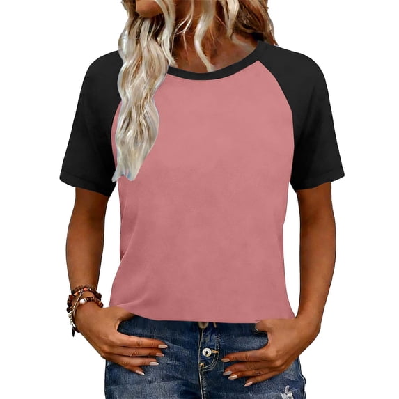 Khunlpohl Womens Basic Short Sleeve Shirts Summer Crew Neck T Shirt Casual Color Block Loose Tee Top