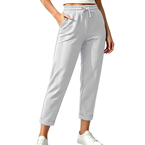 Khunlpohl Womens Casual Capri Pants Drawstring Elastic Waist Taperd Pant Plain Fashion Cropped Trousers with Pockets