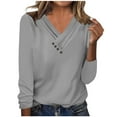 thumbnail image 1 of Khunlpohl Womens Casual Tops Button V Neck Pullover Blouses Fashion Loose Long Sleeve Plain Lightweight Shirts, 1 of 4