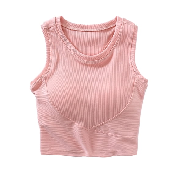 Khunlpohl Womens Crop Tanks with Bra Sleeveless Slim Tops Solid Color Casual Yoga Running Workout Tee Shirts
