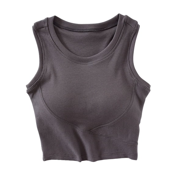 Khunlpohl Womens Crop Tanks with Bra Sleeveless Slim Tops Solid Color Casual Yoga Running Workout Tee Shirts
