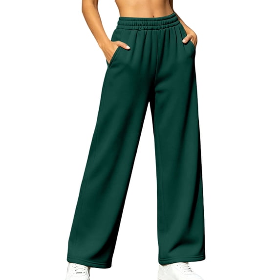 Khunlpohl Womens Fleece Sweatpants Straight Leg Elastic Waist Sports Pants with Pockets Plain Loose Casual Sweatpant