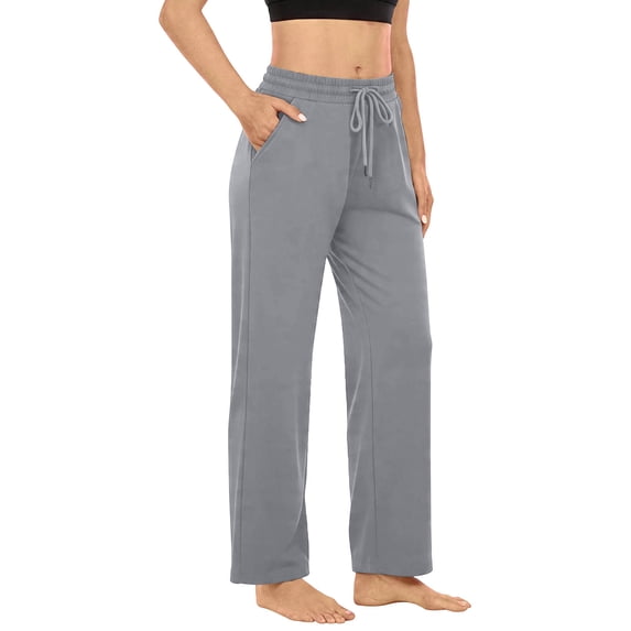 Khunlpohl Womens Sports Pants Workout Yoga Straight Leg Pant Drawstring Elastic Waist Casual Athletic Trousers with Pockets