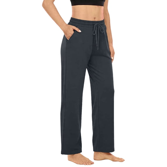 Khunlpohl Womens Sports Pants Workout Yoga Straight Leg Pant Drawstring Elastic Waist Casual Athletic Trousers with Pockets