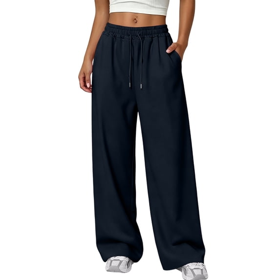 Khunlpohl Womens Sweatpants Drawstring Elastic Waist Wide Leg Pants Casual Loose Running Sports Sweatpant with Pockets
