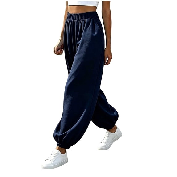 Khunlpohl Womens Sweatpants Elastic High Waist Loose Joggers Trousers Solid Color Lightweight Casual Pants with Pockets