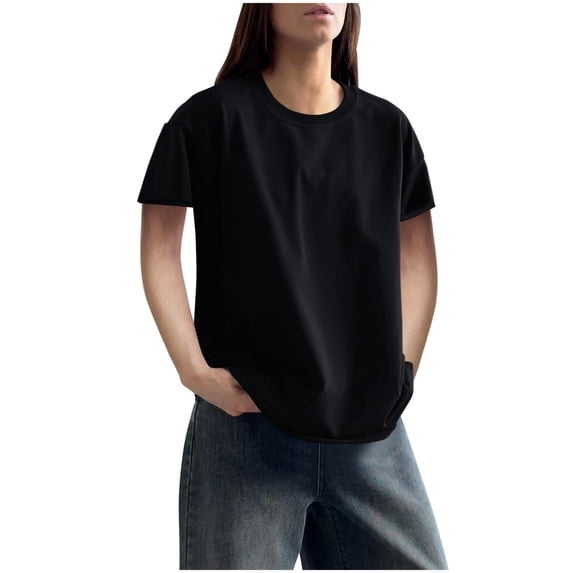 Khunlpohl Womon Basic T Shirts Oversized Baggy Short Sleeve Tee Solid Color Casual Round Neck Summer Shirts